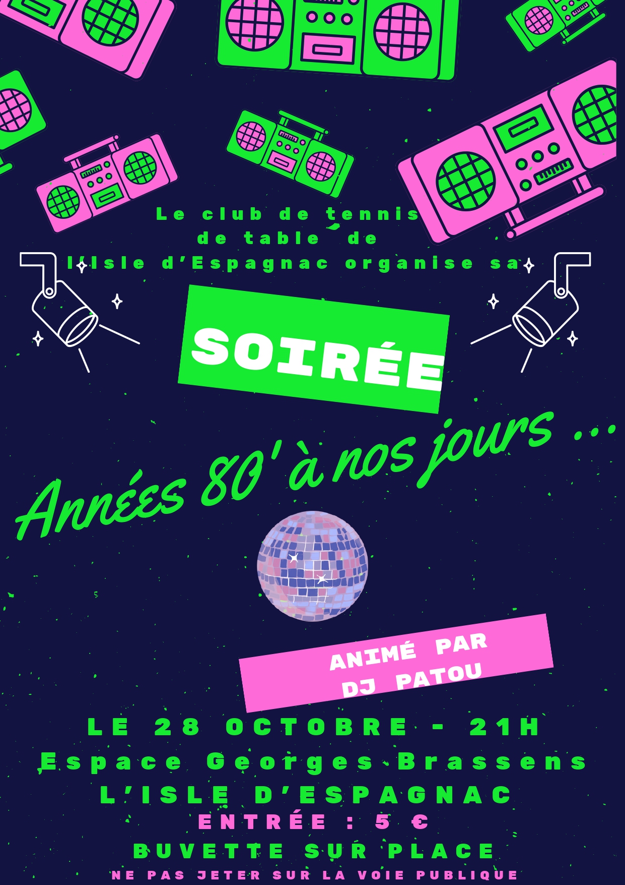 Soirée Année 80 organisé pour le club